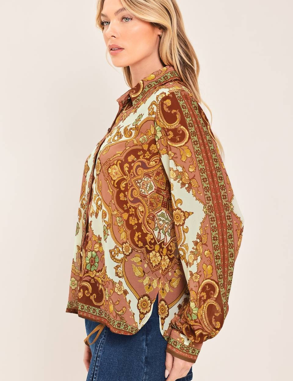 Caldera Ornamental Print Button Down Blouse - Westly