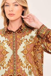 Caldera Ornamental Print Button Down Blouse - Westly