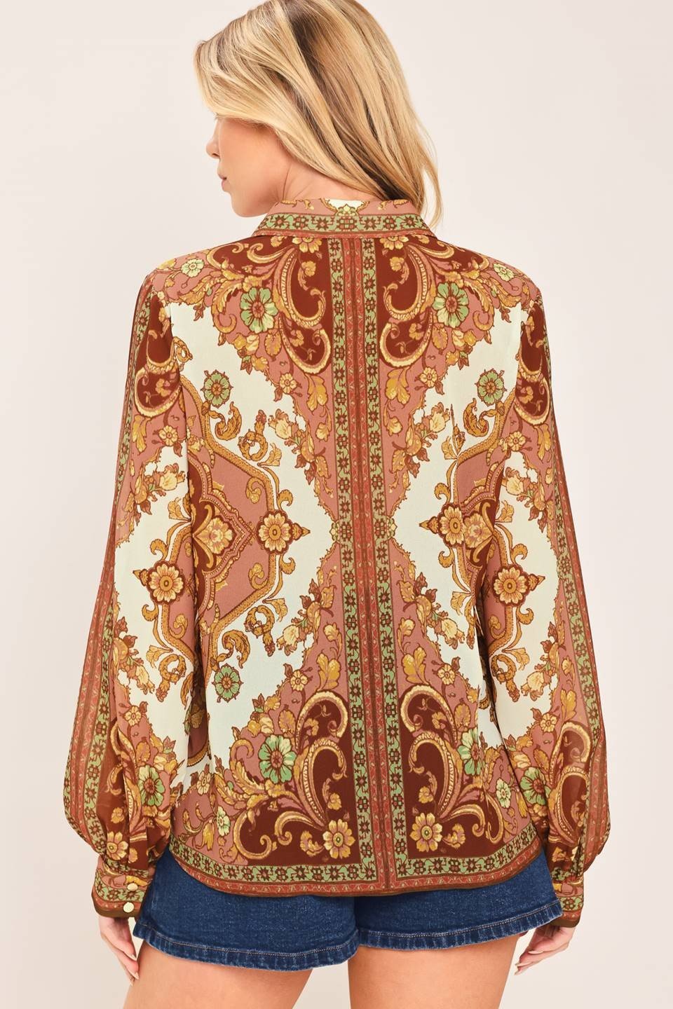 Caldera Ornamental Print Button Down Blouse - Westly