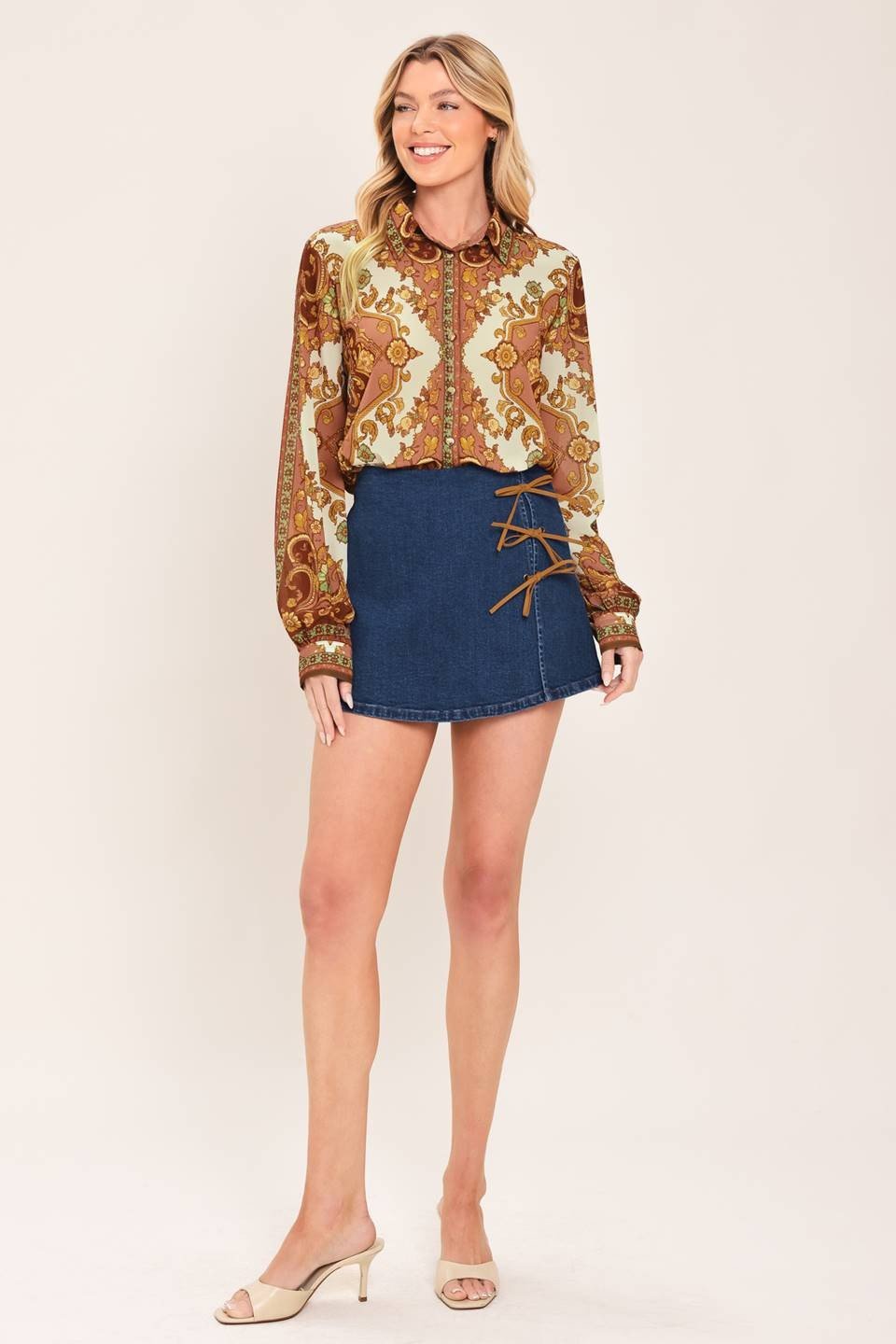 Caldera Ornamental Print Button Down Blouse - Westly