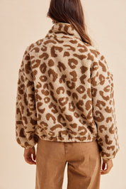 Calico Leopard High Neck Sherpa Jacket - Westly