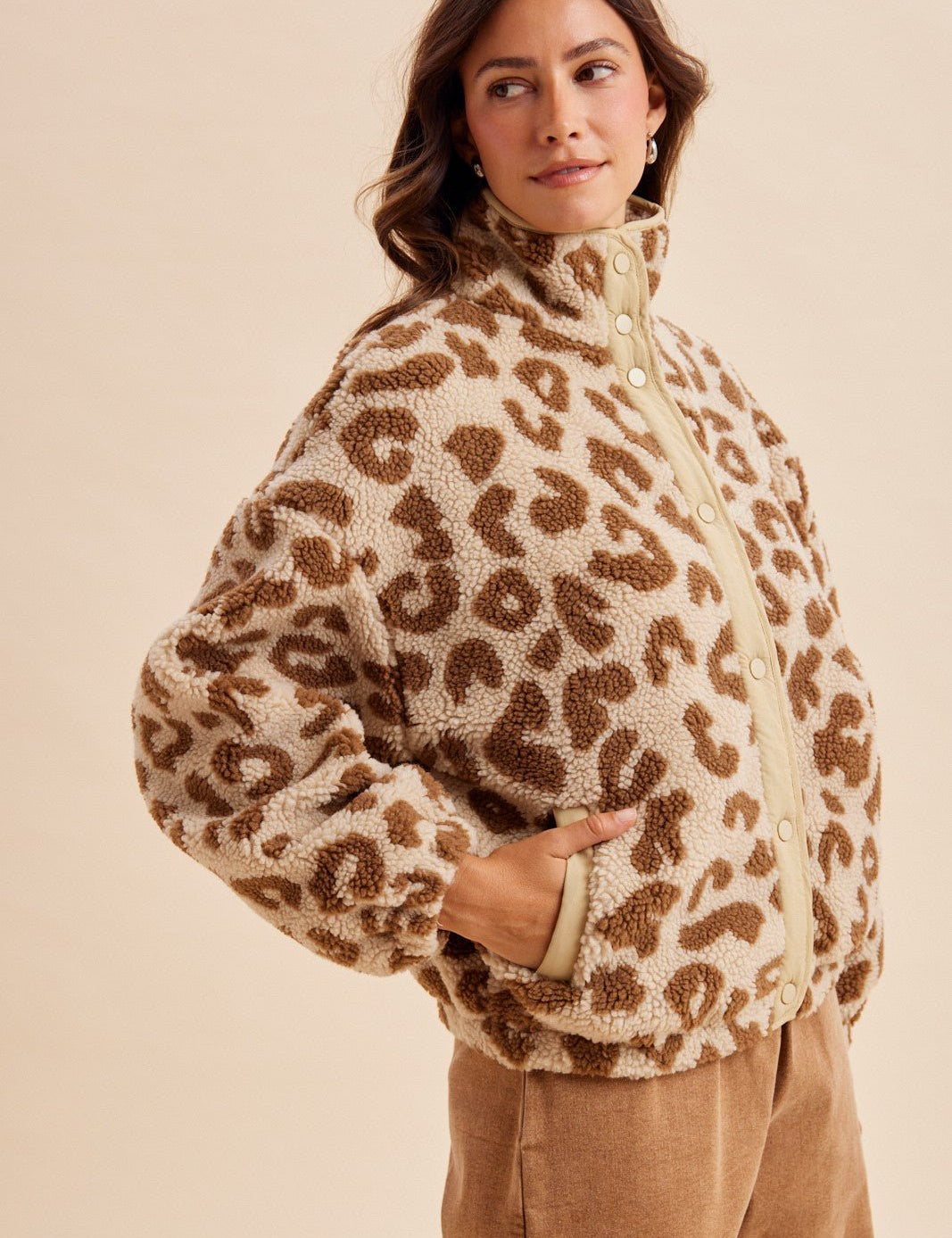 Calico Leopard High Neck Sherpa Jacket - Westly