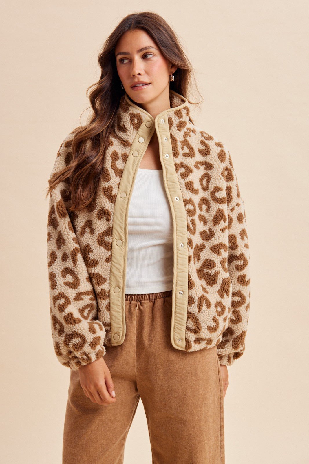 Calico Leopard High Neck Sherpa Jacket - Westly