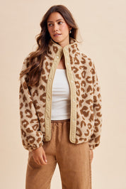 Calico Leopard High Neck Sherpa Jacket - Westly