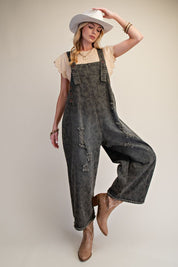 Calico Ridge Leopard Print Washed Denim Overalls - Westly