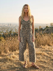 Calico Ridge Leopard Print Washed Denim Overalls - Westly