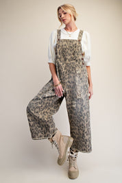 Calico Ridge Leopard Print Washed Denim Overalls - Westly
