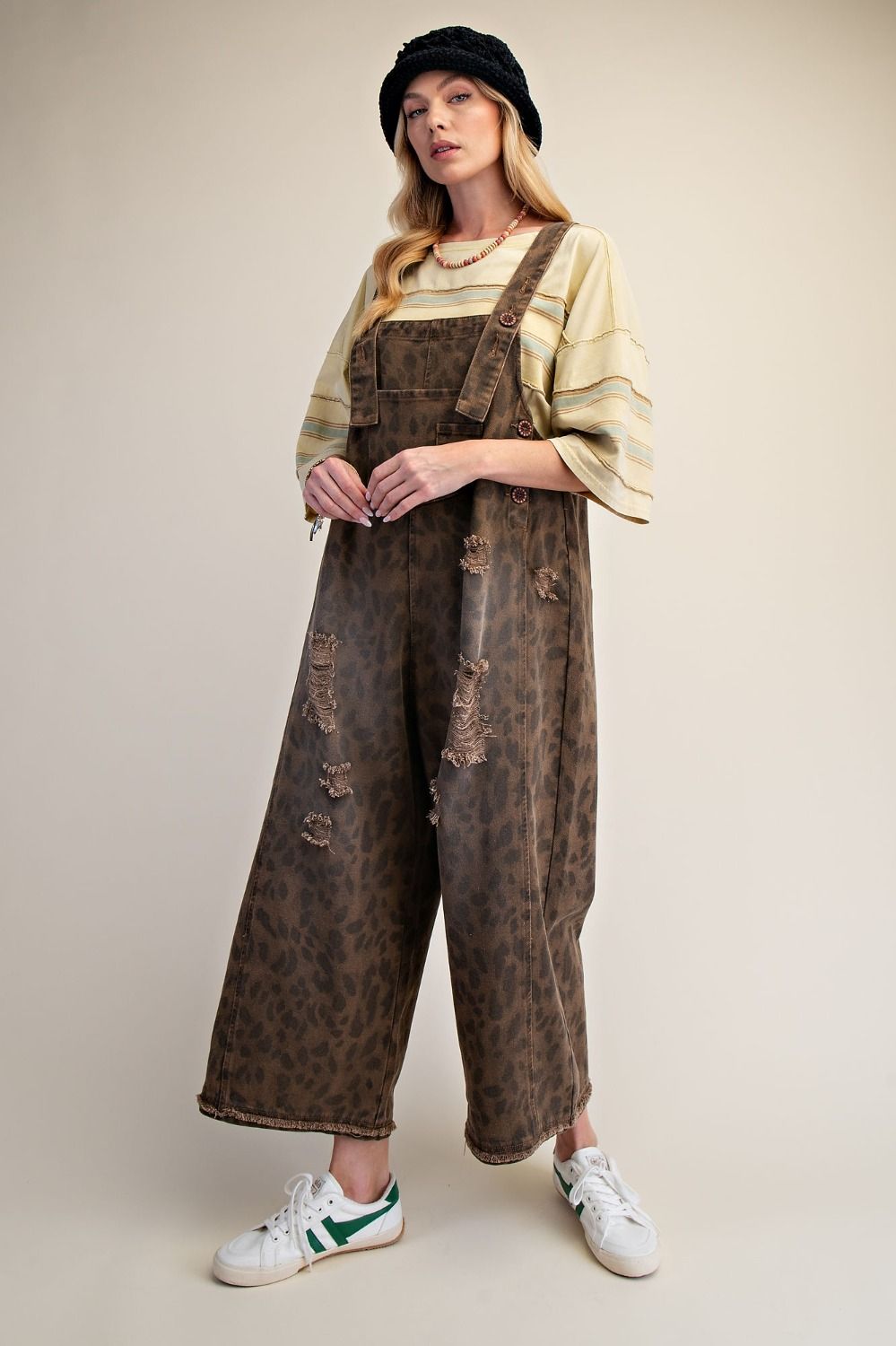 Calico Ridge Leopard Print Washed Denim Overalls - Westly