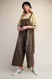 Calico Ridge Leopard Print Washed Denim Overalls - Westly