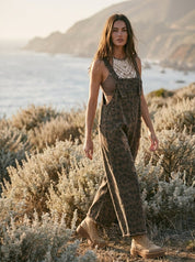 Calico Ridge Leopard Print Washed Denim Overalls - Westly