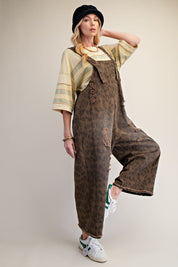 Calico Ridge Leopard Print Washed Denim Overalls - Westly