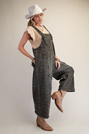 Calico Ridge Leopard Print Washed Denim Overalls - Westly