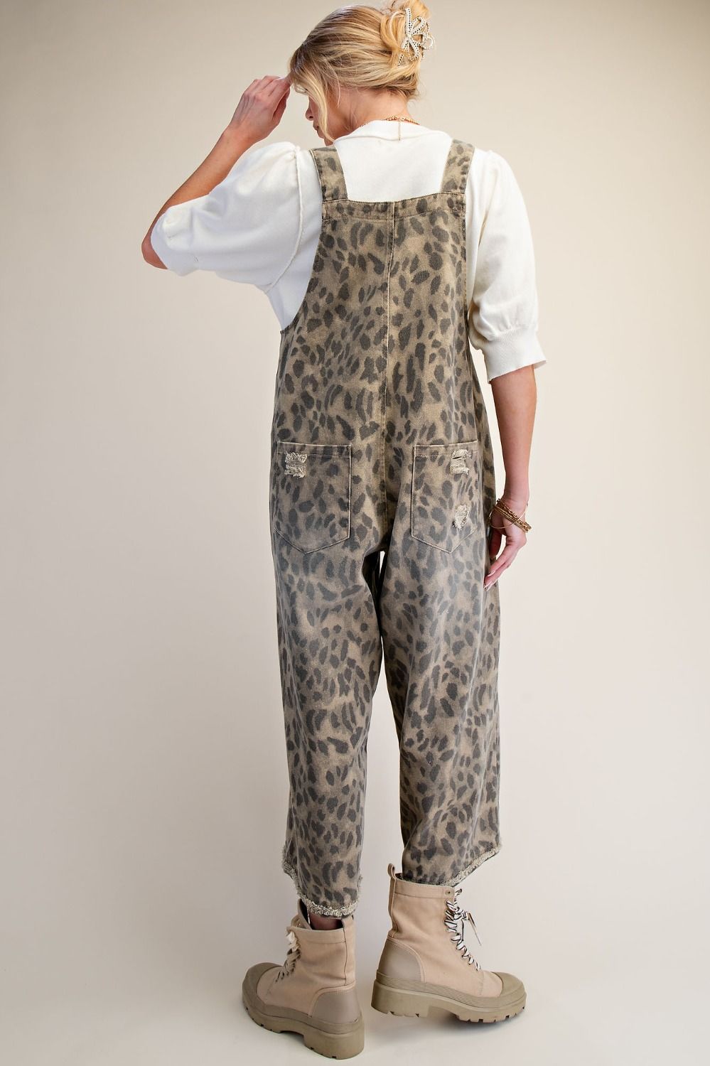 Calico Ridge Leopard Print Washed Denim Overalls - Westly