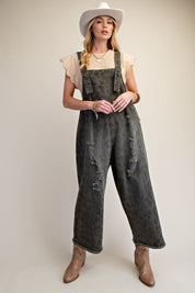 Calico Ridge Leopard Print Washed Denim Overalls - Westly