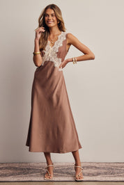 Calla Lace Trim Satin Midi Dress - Westly
