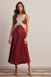 Calla Lace Trim Satin Midi Dress - Westly