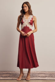 Calla Lace Trim Satin Midi Dress - Westly
