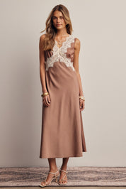 Calla Lace Trim Satin Midi Dress - Westly