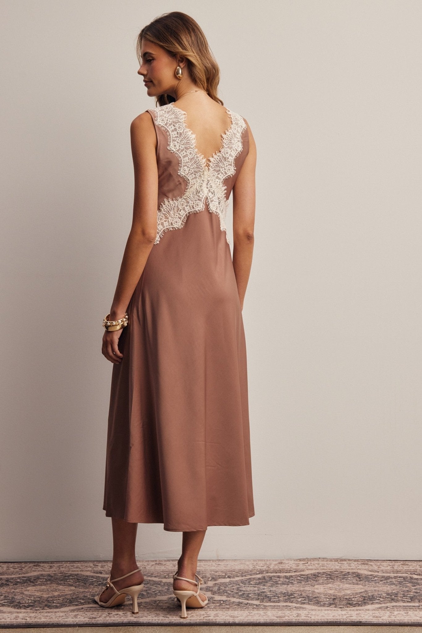 Calla Lace Trim Satin Midi Dress - Westly