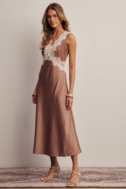 Calla Lace Trim Satin Midi Dress - Westly