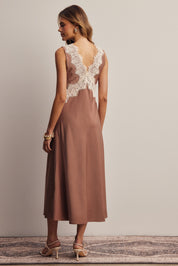 Calla Lace Trim Satin Midi Dress in Cocoa, photo 10