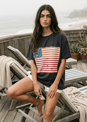Callie Americana Distressed Flag Patch Tee - Westly