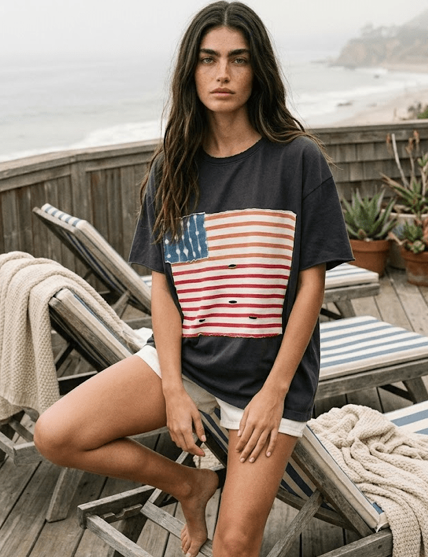 Callie Americana Distressed Flag Patch Tee - Westly