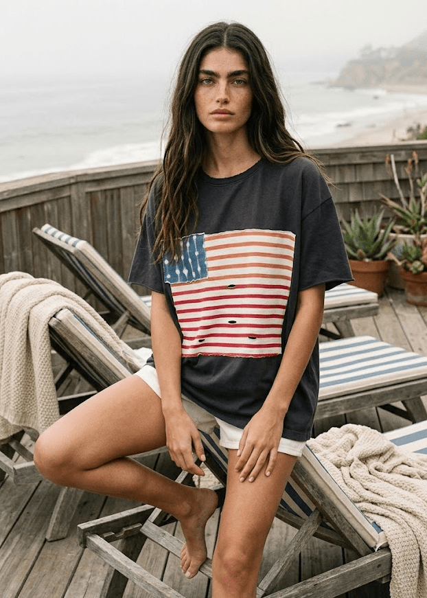 Callie Americana Distressed Flag Patch Tee - Westly