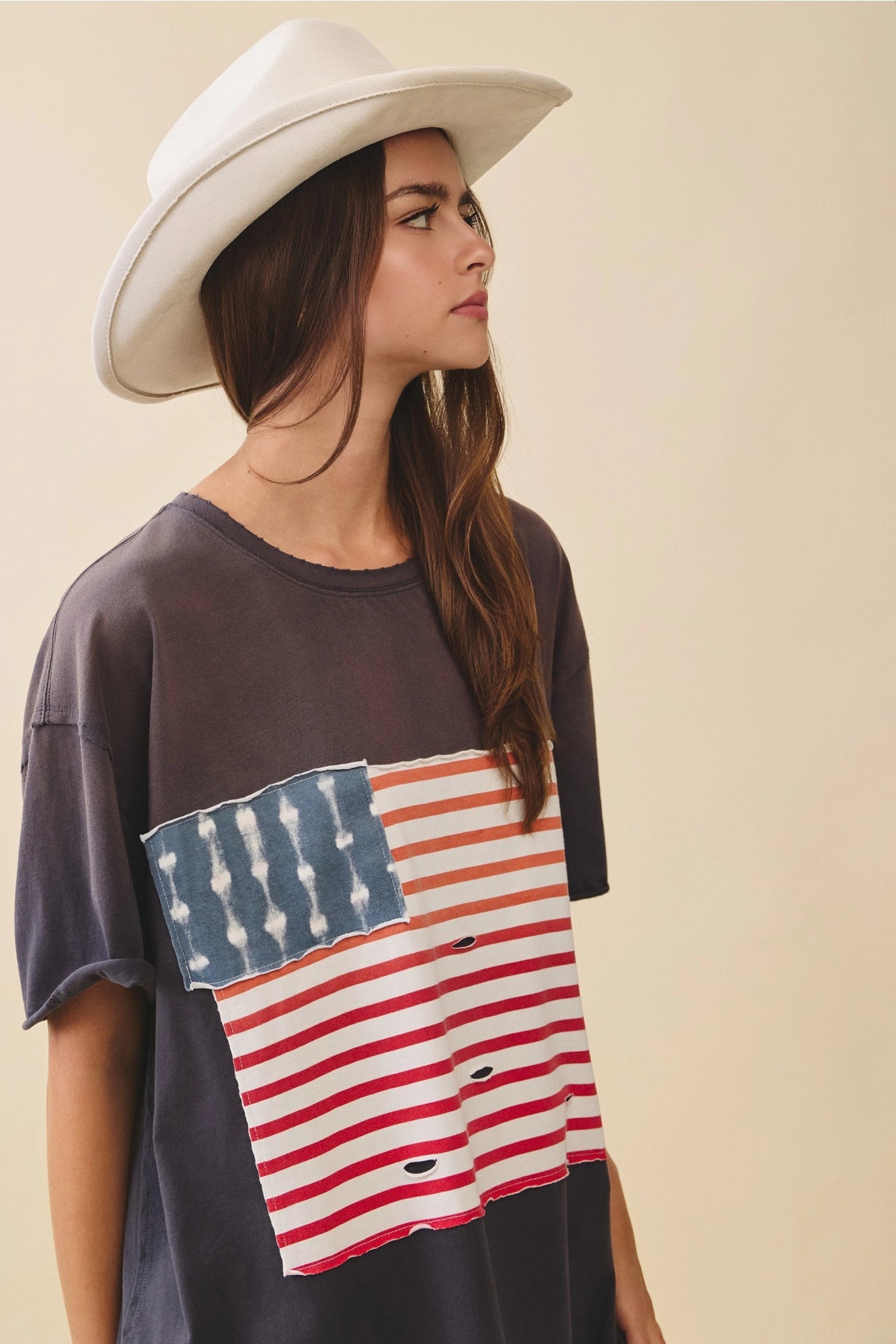 Callie Americana Distressed Flag Patch Tee - Westly