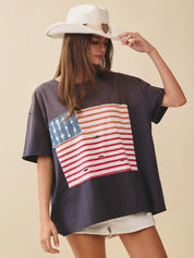 Callie Americana Distressed Flag Patch Tee - Westly