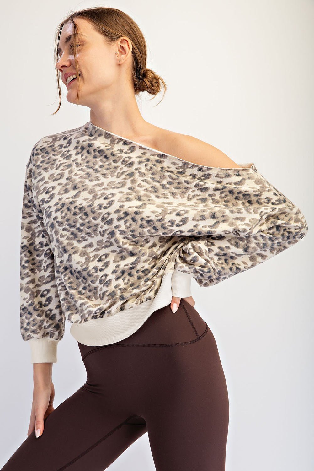 Callie Leopard Off-Shoulder Sweatshirt - Westly