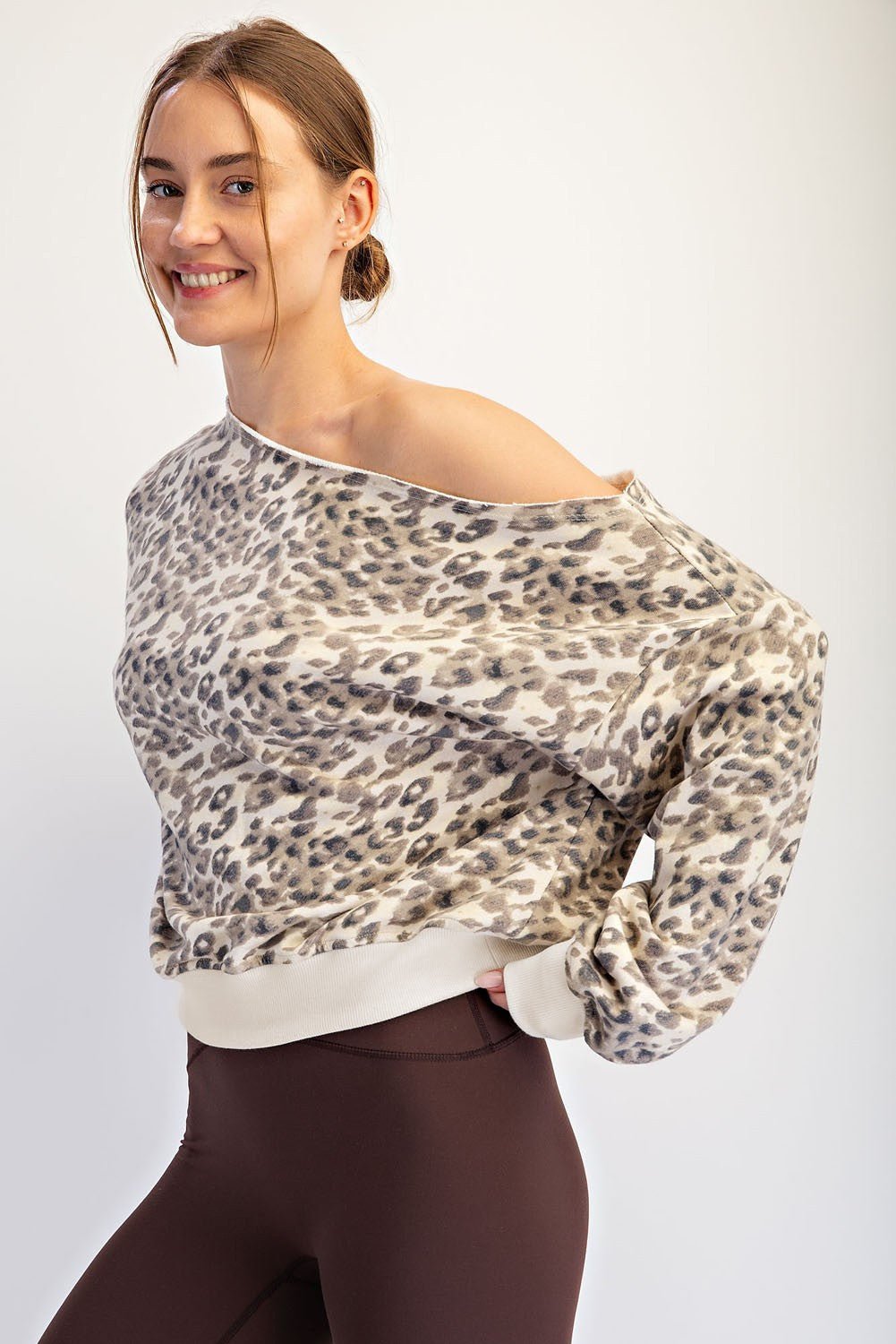 Callie Leopard Off-Shoulder Sweatshirt - Westly