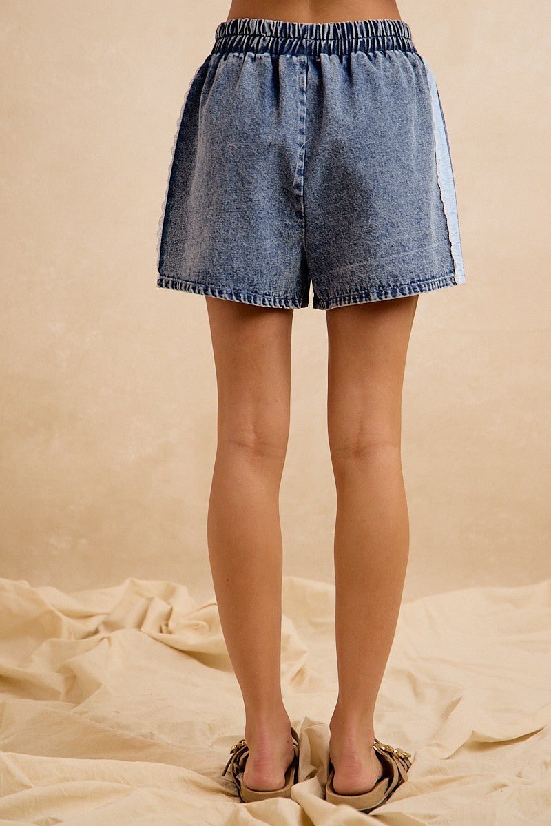 Camden Washed Denim Side Lace Drawstring Shorts - Westly