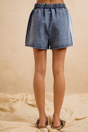 Camden Washed Denim Side Lace Drawstring Shorts - Westly