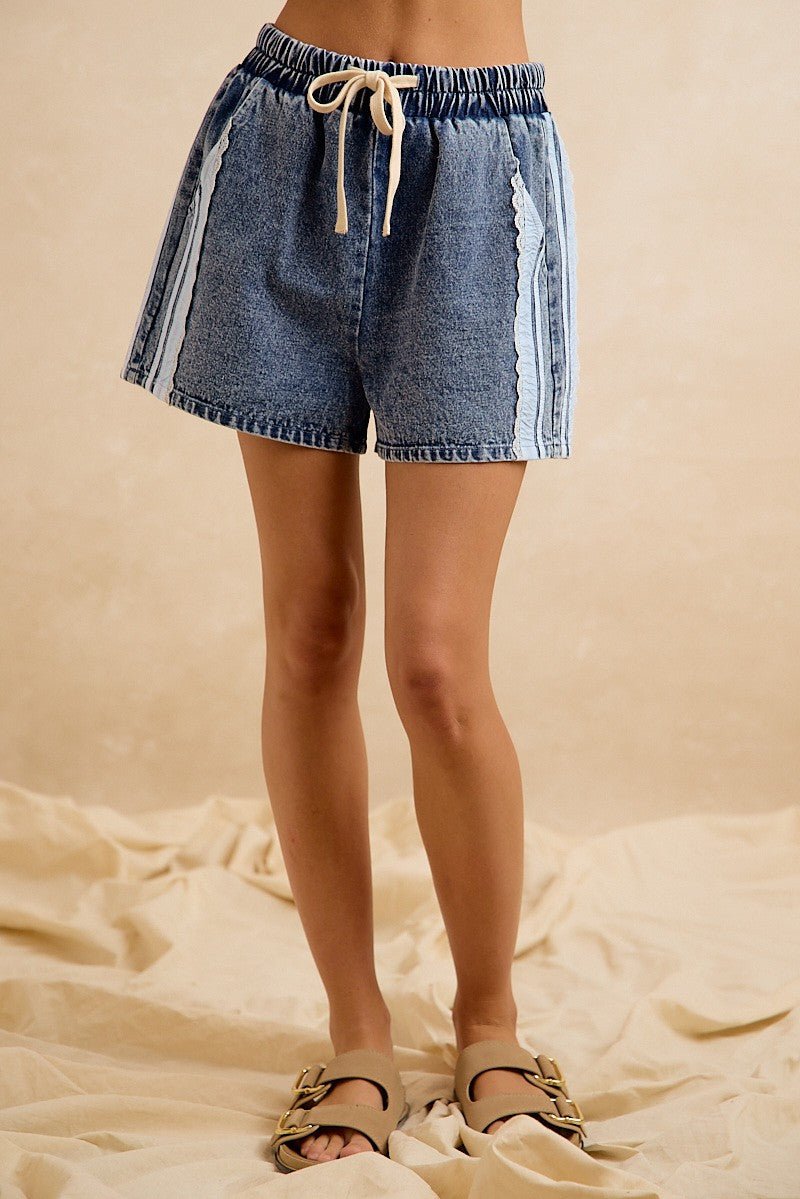 Camden Washed Denim Side Lace Drawstring Shorts - Westly