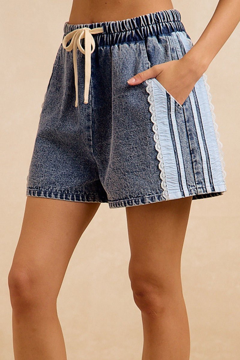 Camden Washed Denim Side Lace Drawstring Shorts - Westly