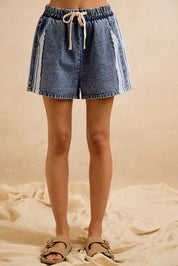 Camden Washed Denim Side Lace Drawstring Shorts - Westly