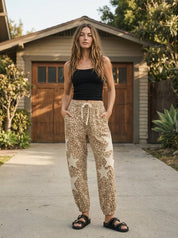 Camille Vintage Leopard Elastic Waist Casual Pants - Westly
