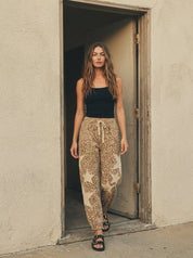 Camille Vintage Leopard Elastic Waist Casual Pants - Westly