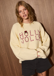 Candy Cane Lane Holly Jolly Cropped Sweater in Ivory — product photo 01