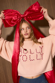 Candy Cane Lane Holly Jolly Cropped Sweater in Light Pink — product photo 01