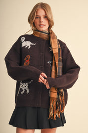Canine Club Dog Motif Cardigan in Dark Cocoa - product photo 1