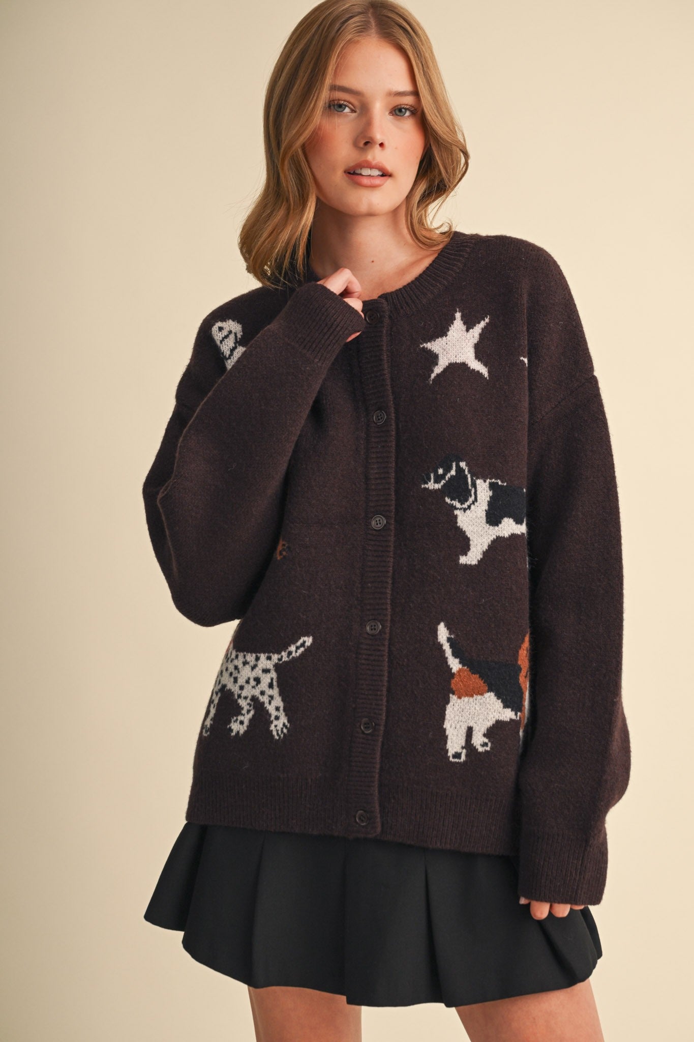 Canine Club Dog Motif Cardigan in Dark Cocoa - product photo 2