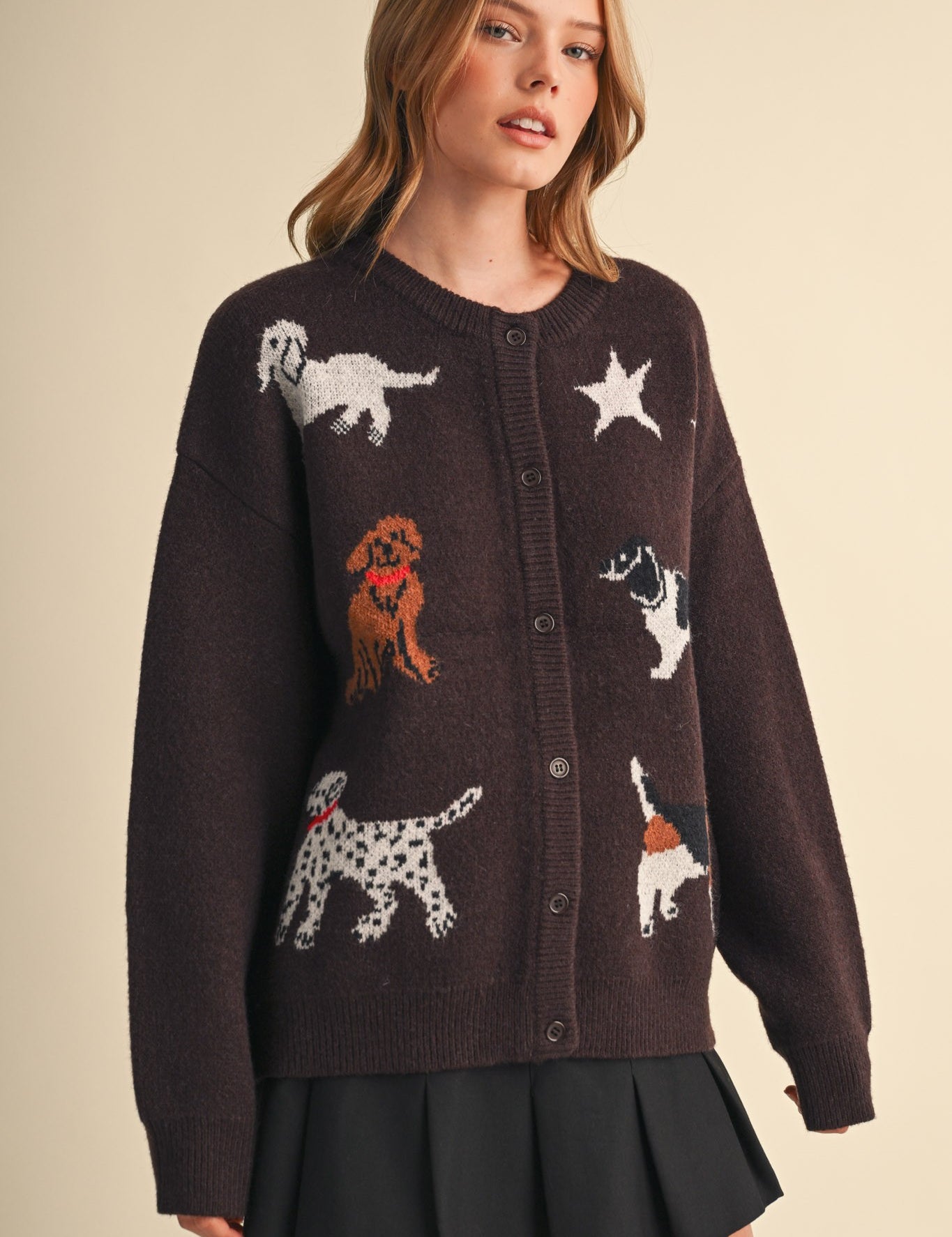 Canine Club Dog Motif Cardigan in Dark Cocoa - product photo 3