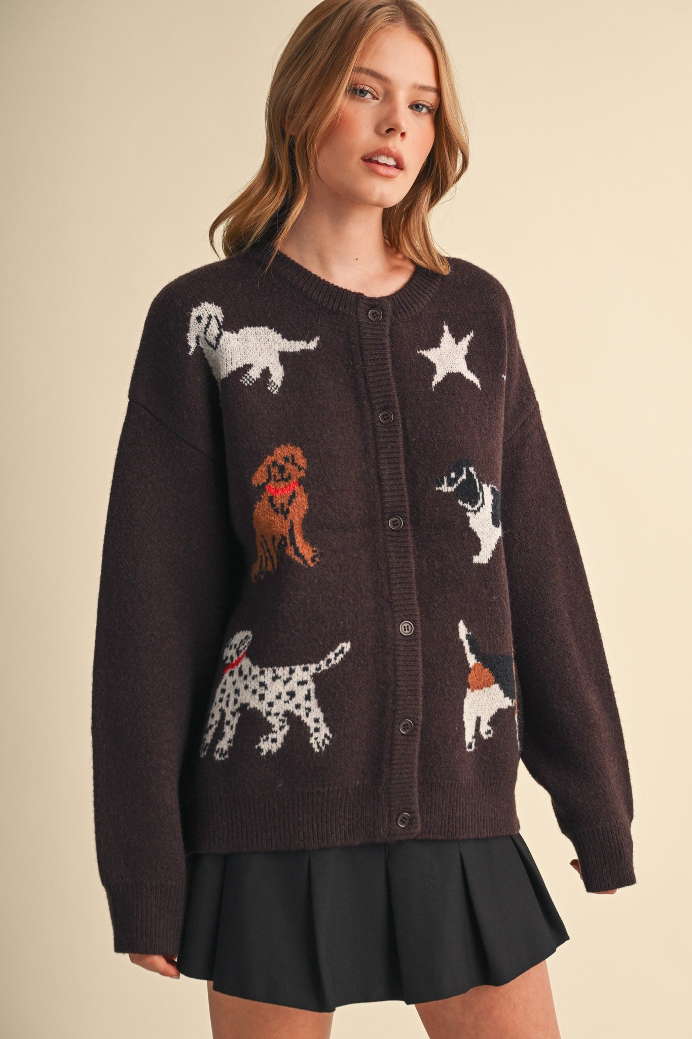 Canine Club Dog Motif Cardigan in Dark Cocoa - product photo 3