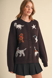 Canine Club Dog Motif Cardigan in Dark Cocoa - product photo 3