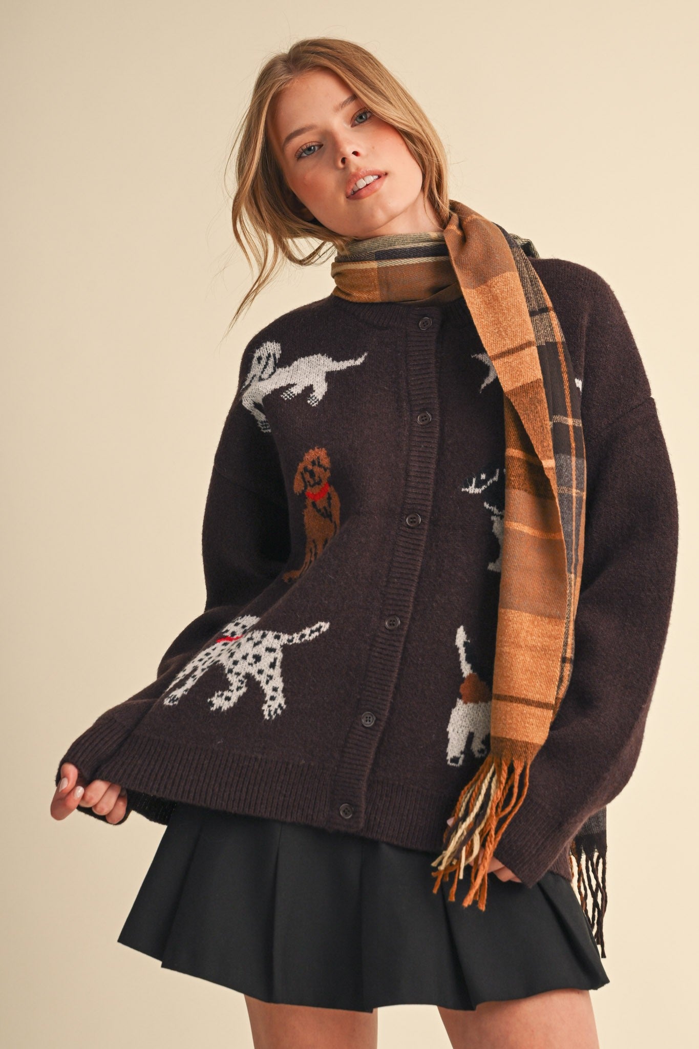 Canine Club Dog Motif Cardigan in Dark Cocoa - product photo 4