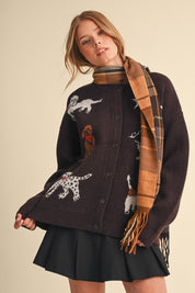 Canine Club Dog Motif Cardigan in Dark Cocoa - product photo 4