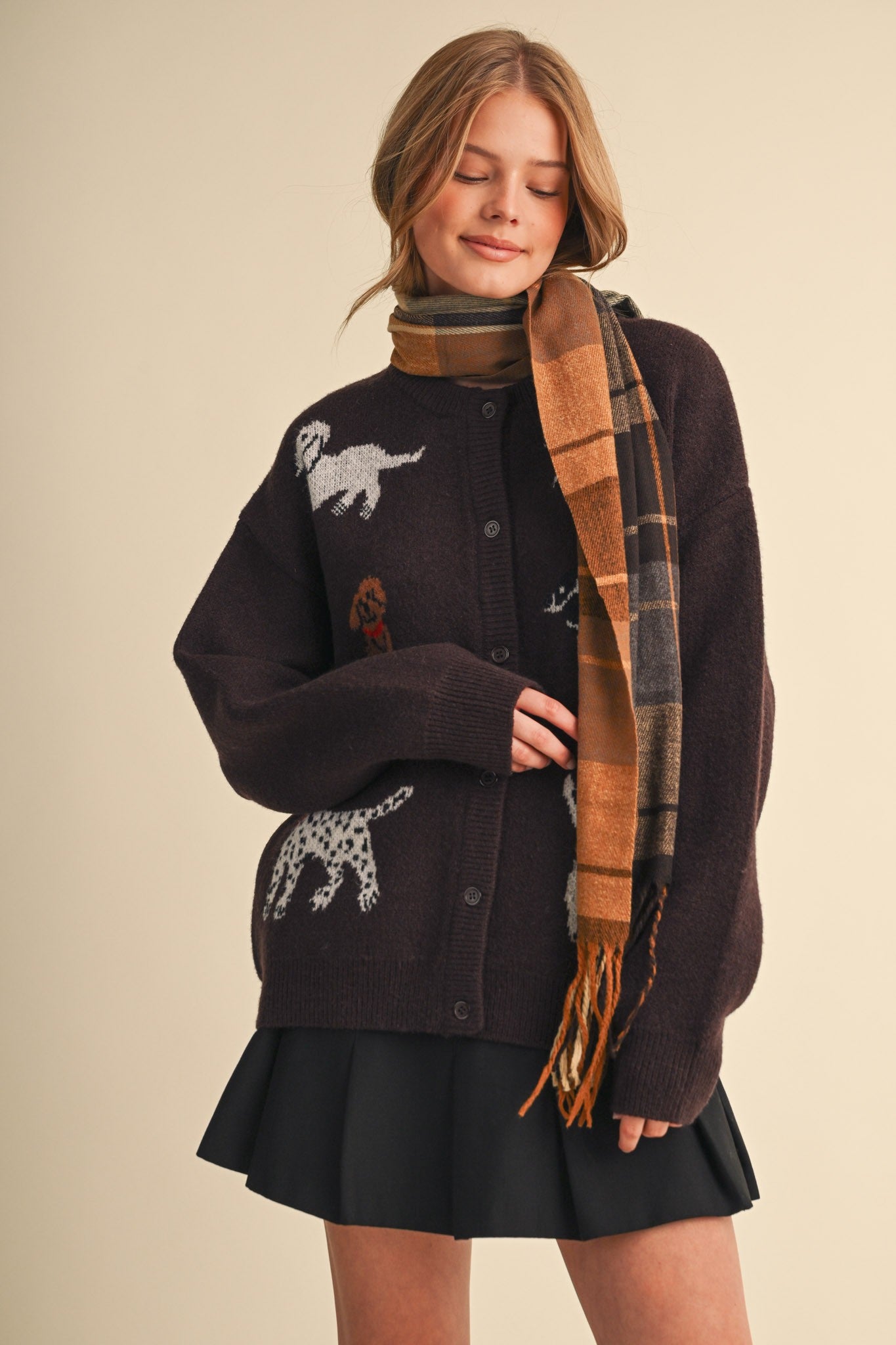 Canine Club Dog Motif Cardigan in Dark Cocoa - product photo 5