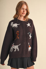 Canine Club Dog Motif Cardigan in Dark Cocoa - product photo 6